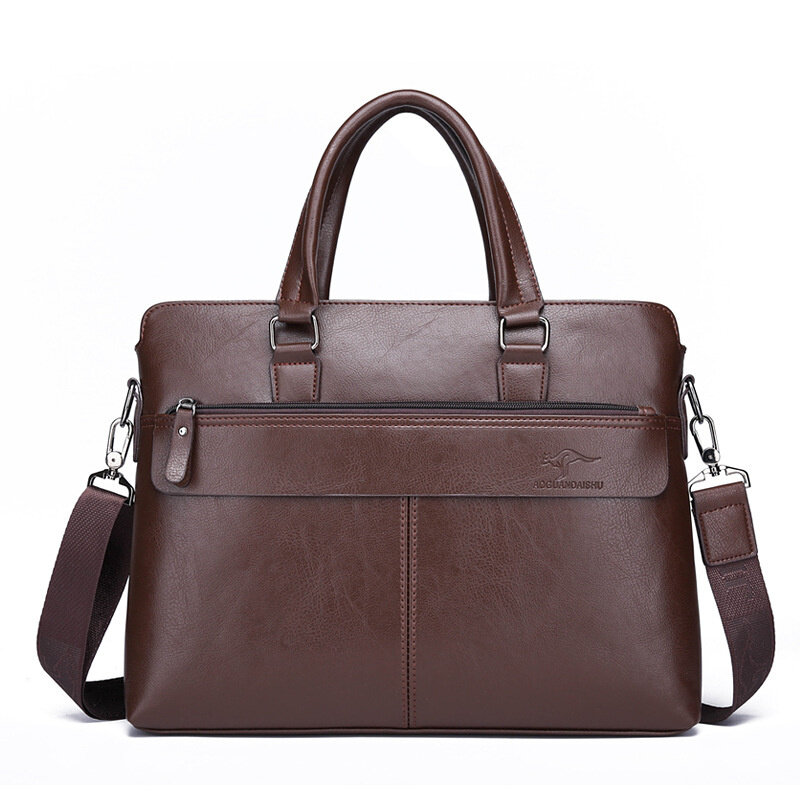 Luxury Vintage Men's Briefcase Horizontal Zipper Handbag Business Shoulder Messenger Bag PU Leather Man Laptop Tote