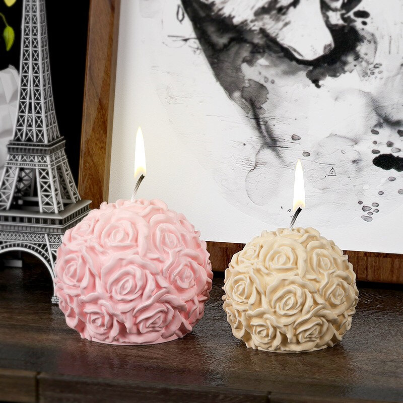 3D Round Rose Ball Shape Candle Craft Resin Mold DIY Flower Cluster Rose Ice Tray Ball Silicone Mould Home Decor Handicraft Mold