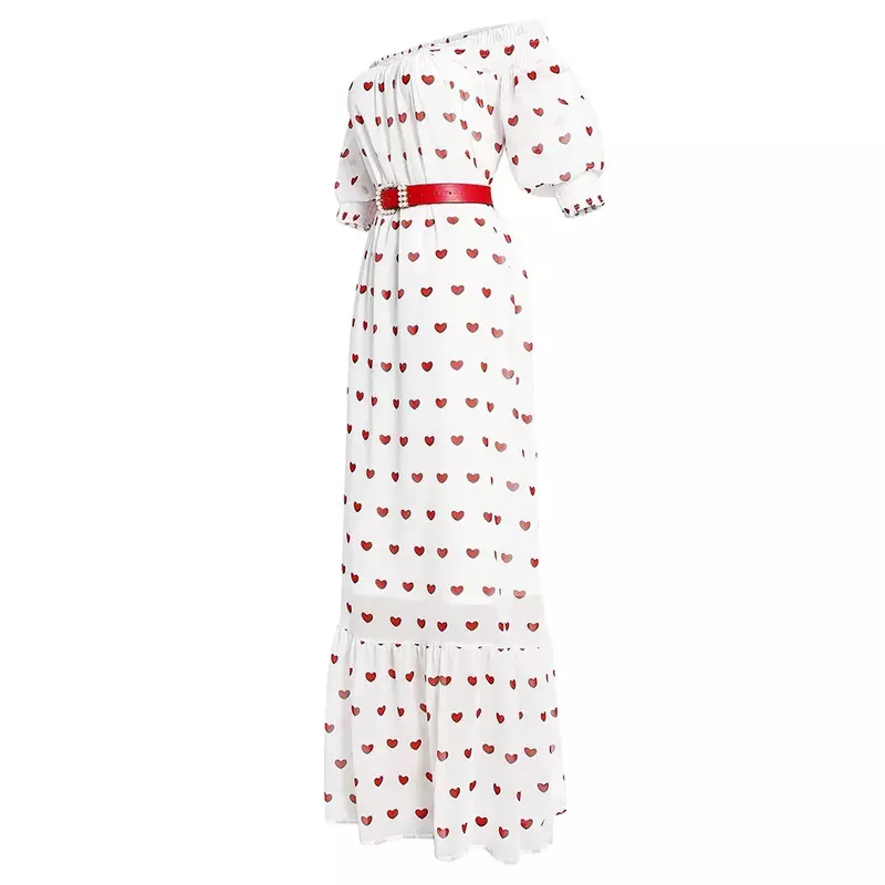Szyfonowa jednoramienna miłość typu serce letnia długi biały spódnica Plus rozmiar damska sukienka 321 #