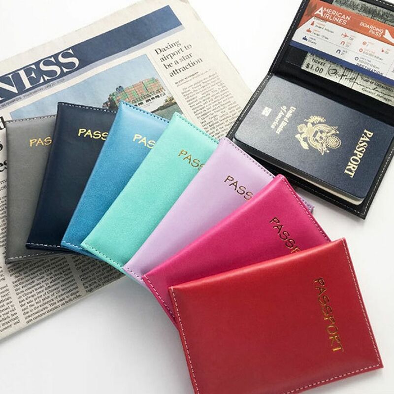 Tempat dompet kulit PU, sarung pelindung dompet kulit PU, aksesori perjalanan, tempat paspor, dan paspor