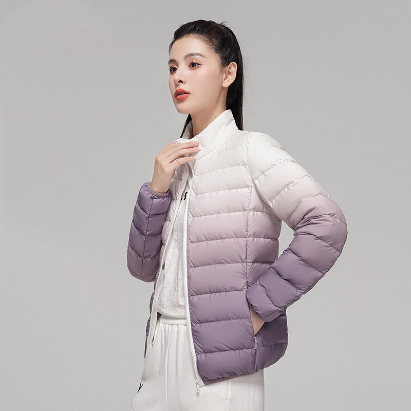 Neuankömmling Damen Gradient Daunen mantel mit Stehkragen, leicht und stilvoll für Winter weiße Enten Daunen jacke Frauen JK-965