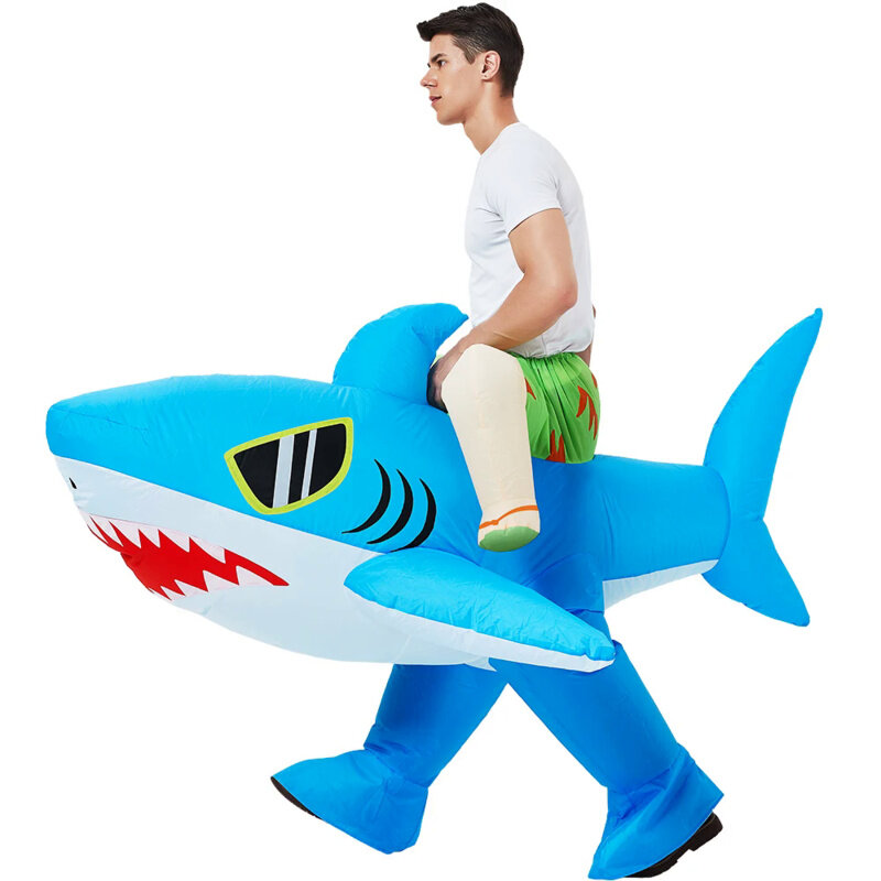 Disfraz inflable de tiburón azul para adultos y niños, traje de Cosplay de Mascota de Anime, juego de rol de lujo, fiesta de Halloween, nuevo