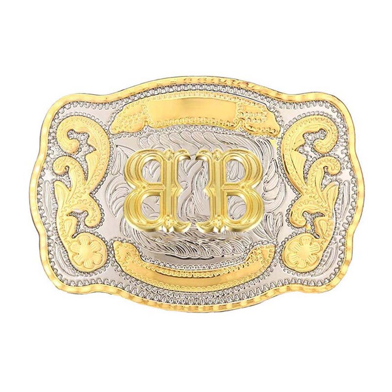 Custom Rectangle gold Western Belt Buckle Initial Letters ABCDMRJ to Z Cowboy Rodeo Small Gold Belt Buckles for Men Women