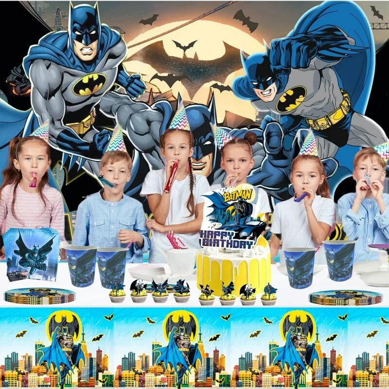 Bat Man Birthday Party Decoration Disposable Tableware Tablecloth Cup Plate Superhero Balloons Baby Shower Boys Party Supplies