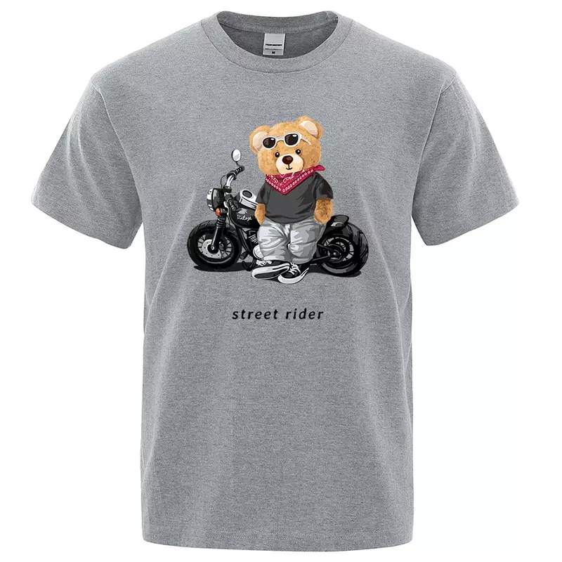 Футболка мужская с принтом Тедди и мотоциклистов, свободная Повседневная дышащая хлопковая рубашка с короткими рукавами, летняя одежда
