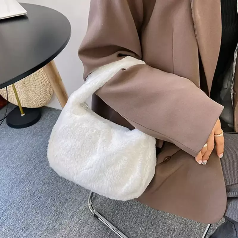 SLL08 nowa moda damska damska damska torba pod ramię w jednolitym kolorze miękki pluszowy torebka puszyste torby portmonetka jesień