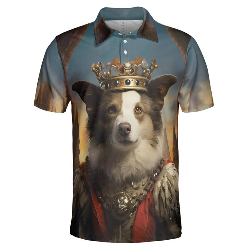 Kaus Polo kerah anjing untuk pria, kaos Polo motif 3D pudel lucu lengan pendek kasual modis musim panas kualitas tinggi