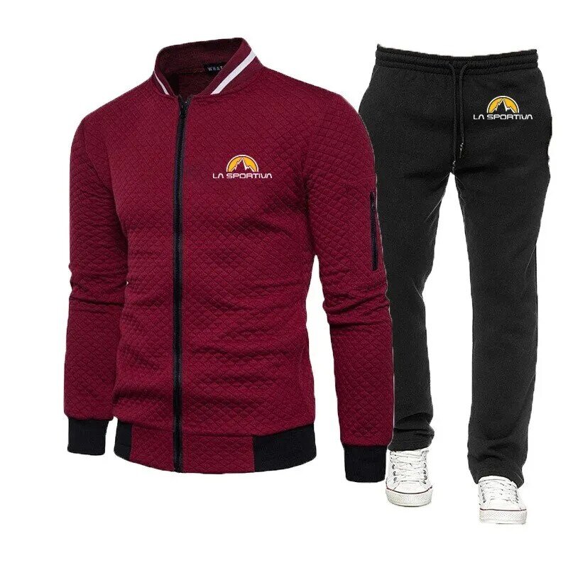 2024 Lente Herfst Heren La Sportiva Logo Print Slim Fit Vest Jack Sport Trainingspak + Joggingbroek Hoge Kwaliteit Set