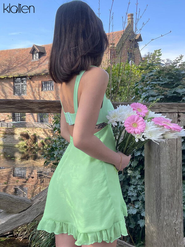 KLALIEN wanita romantis Perancis elegan kantor wanita Mini gaun A-Line Musim Panas 2022 baru sederhana liar pesta pantai gaun malam