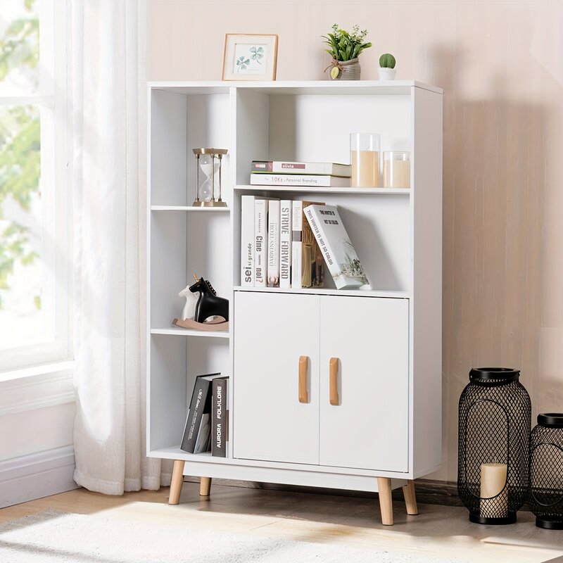 1pc Floor Storage Cabinet, Free Standing, Wooden Display, Bookcase, Side Decor Furniture