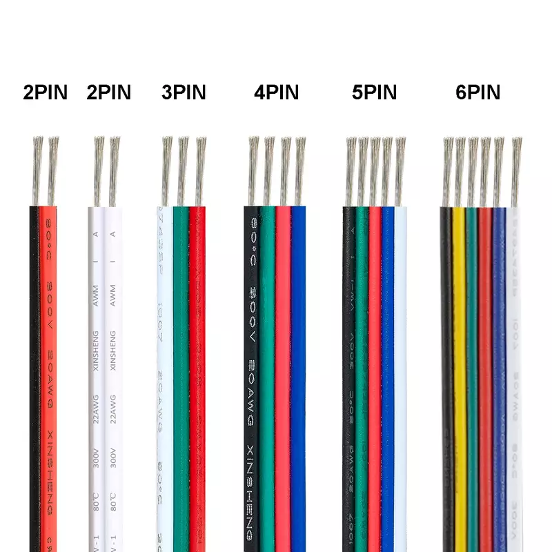 5-100m LED Connector Wire 2/3/5/6 Pin LED Cable 2 4pin RGB Extension Cable For LED Strip WS2812B Pixels Light SM JST Connectors