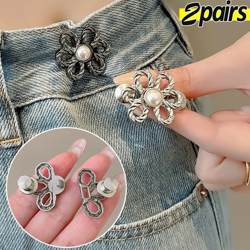 1/2 paia di bottoni floreali regolabili in metallo per pantaloni e gonne tenditore in vita fibbia regolabile in vita per Jeans senza bisogno di cucito