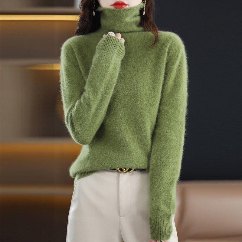 Pulôver de gola alta feminino, suéter de cashmere 100% puro de vison, roupas de malha macia, moda, outono, inverno, 2022