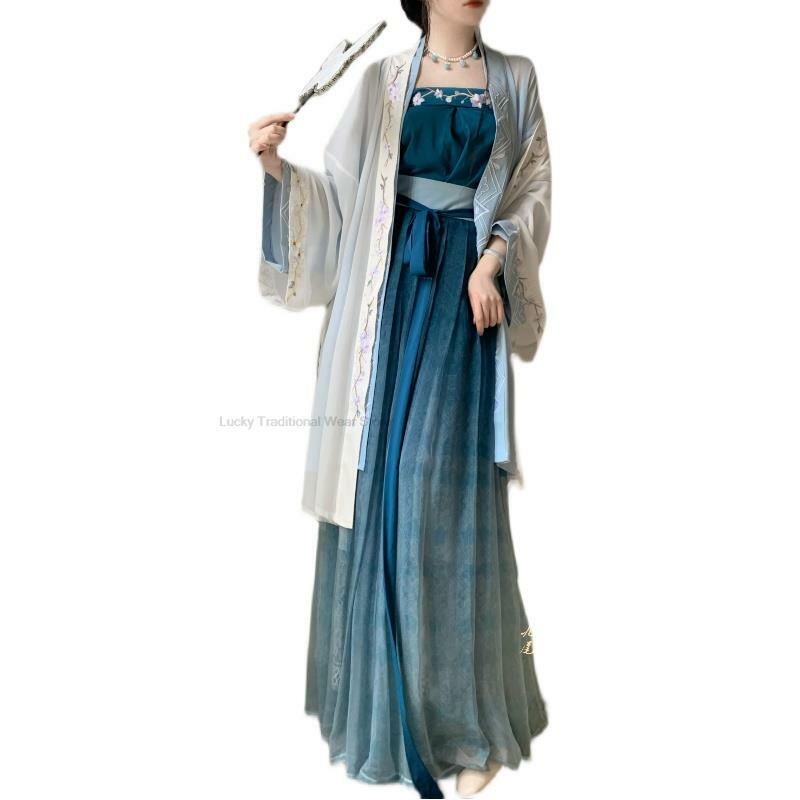 ชุดจีน Hanfu ชุดเดรสผู้หญิงแบบใหม่ชุดเดรส Hanfu วินเทจแบบหรูหราสำหรับฤดูใบไม้ผลิฤดูร้อน