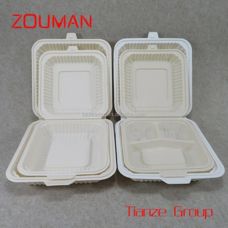 Custom , Biodegradable Compostable Plastic  Corn Starch Cornstarch Clamshell  Food Box Food Packaging
