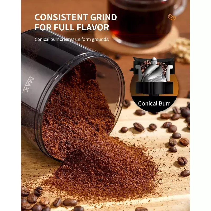 SHARDOR stożkowy młynek do kawy, regulowany elektrycznie Burr Mill z 35 precyzyjnym ustawieniem szlifowania dla 2-12 filiżanek, czarny