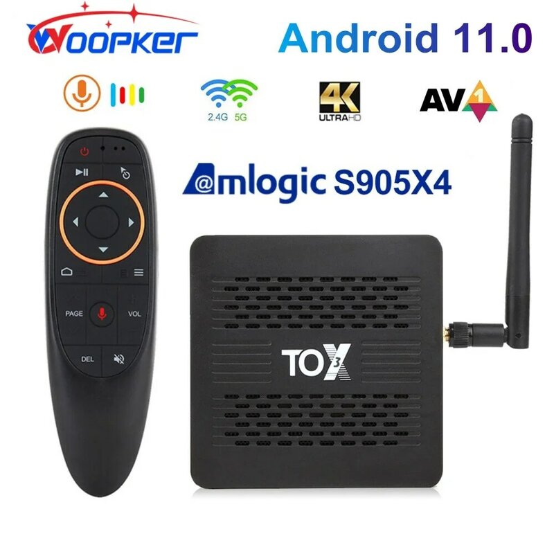 Woopker 스마트 TV 박스, 안드로이드 11.0, 4GB 32GB Amlogic S905X4 4K 미디어 플레이어, 와이파이 1000M 지원, 돌비 애트모스 오디오 셋톱 박스