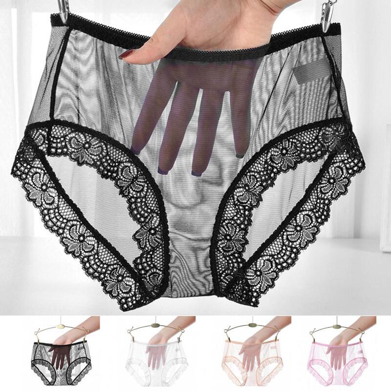 Sexy Women Panties Mid Waist Breathable Stretch Soft See-through Floral Lace Sexy Ladies Briefs Underpants Female Underwear