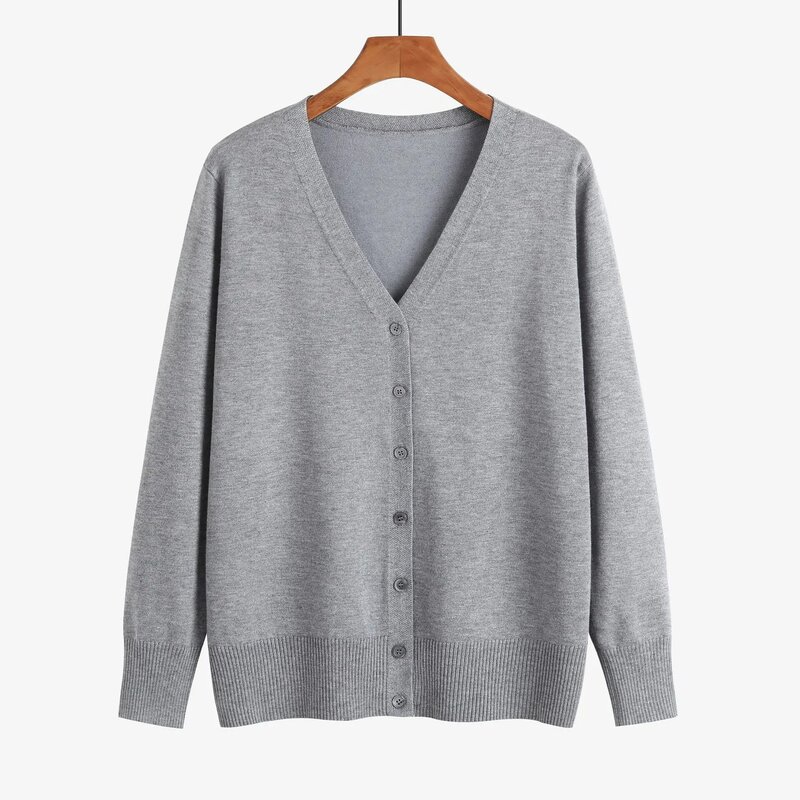 Women's Cardigan Knitted Outwear 2023 Spring and Autumn New Product Women's Knitted Cardigan V-neck Long Sleeve Plus Size