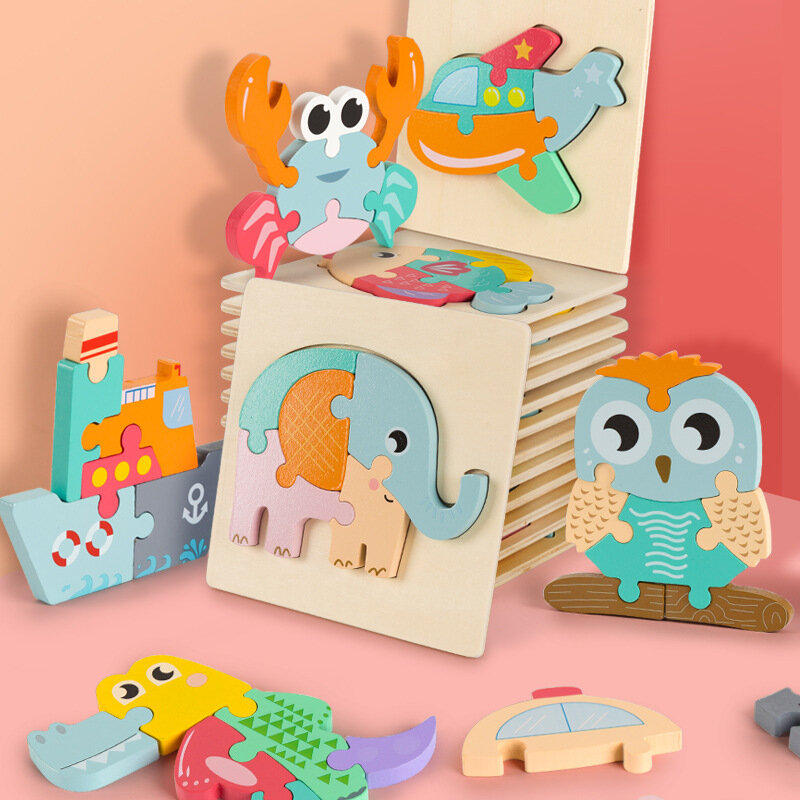 Alta qualidade bebê 3d quebra-cabeça de madeira brinquedos educativos aprendizagem precoce cognição crianças dos desenhos animados compreender inteligência puzzle