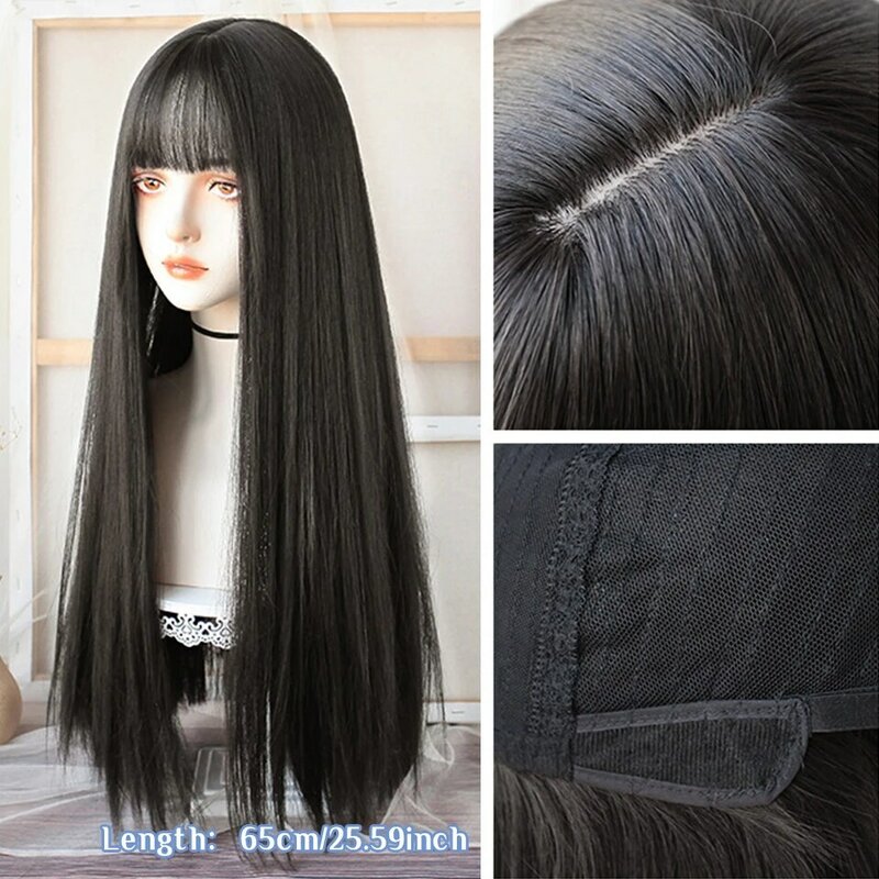 Длинные прямые парики OLACARE из черных волос для женщин, синтетические парики из натуральных волос для ежедневного косплея, термостойкие