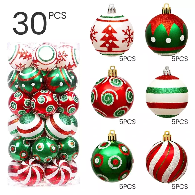30Pcs palla di natale ornamenti per la decorazione dell'albero di natale per la decorazione domestica ciondoli per alberi appesi di natale accessori per la palla di capodanno