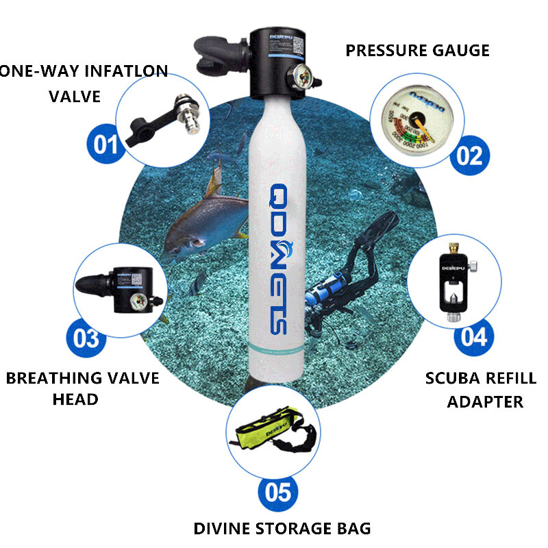 QDWETS – Mini réservoir de plongée sous-marine, cylindre de plongée sous-marine à Air, pour l'exploration sous-marine, sauvetage d'urgence, Mini réservoir de plongée, bouteille réutilisable