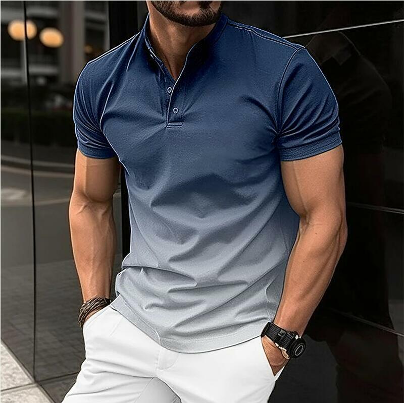 남성용 통기성 폴로 셔츠, 그라디언트 패션 반팔 티셔츠, 캐주얼 스트리트 남성 의류