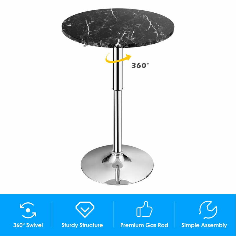 Round Swivel Adjustable Bar Table with Faux Marble Top Bistro Pub Counter Table Cocktail Table Kitchen Dining Table, Black