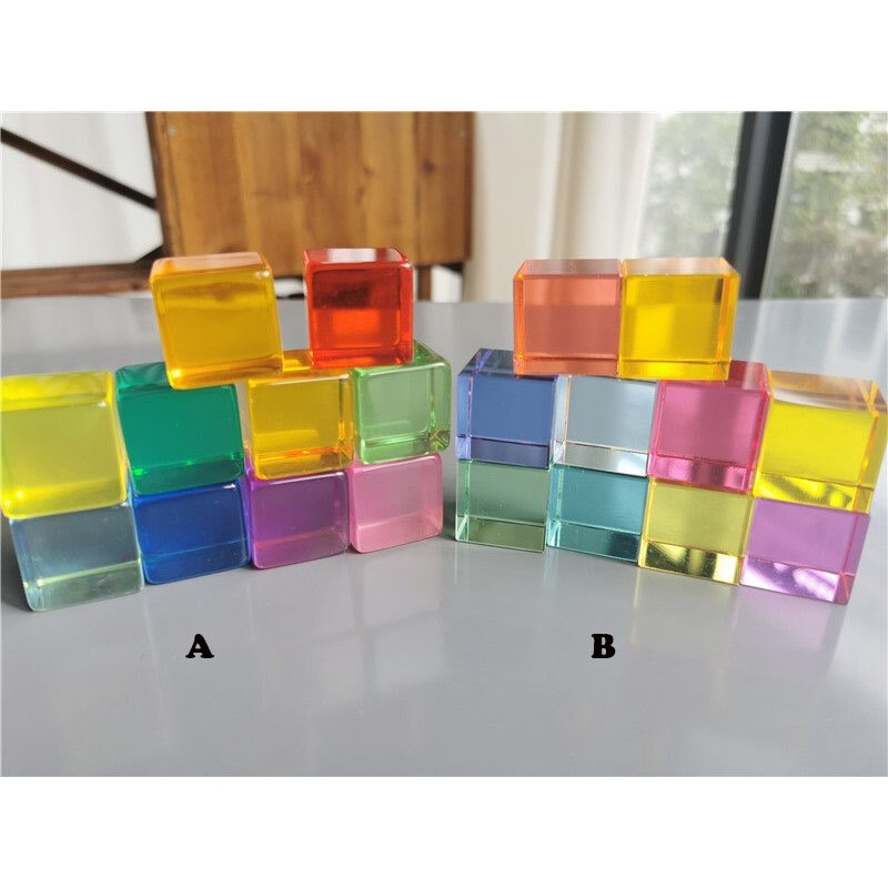 Montessori Toys Rainbow Lucite Stacking Cubes Acrylic Transparent Window Bitcoins Blocks Color Gems for Kids Creative Play