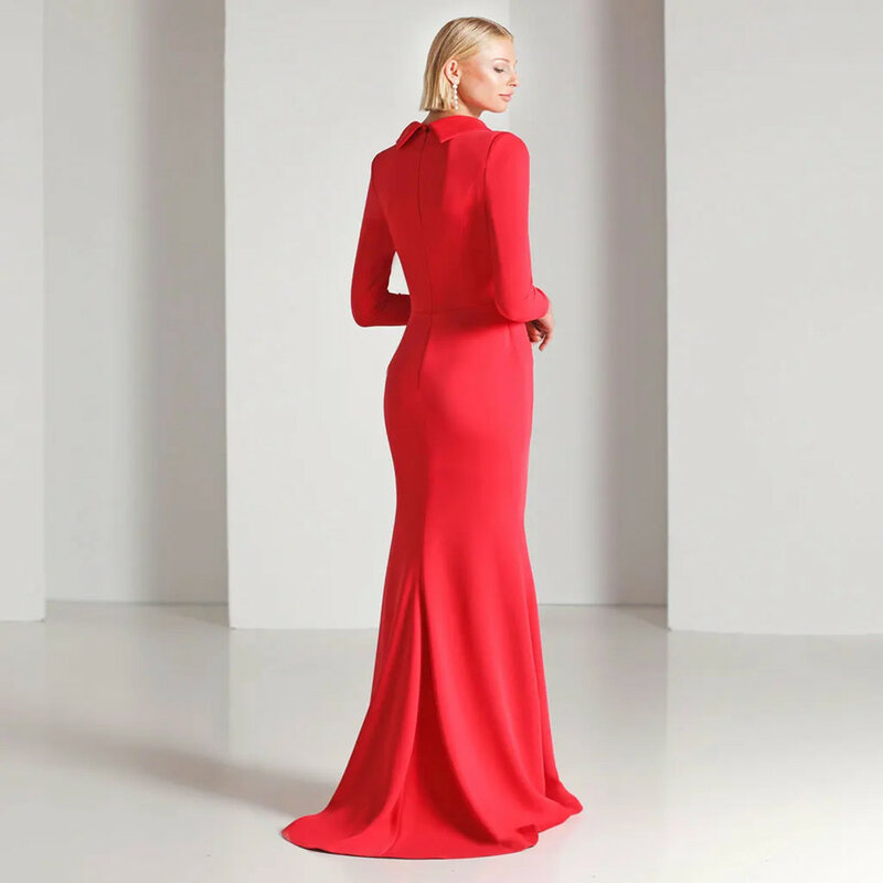 Long Sleeve Evening Dress Red Formal Dress 2024 Full Sleeve Party dresses Sexy Side Slit Cocktail Prom Gown فساتين الحفلات
