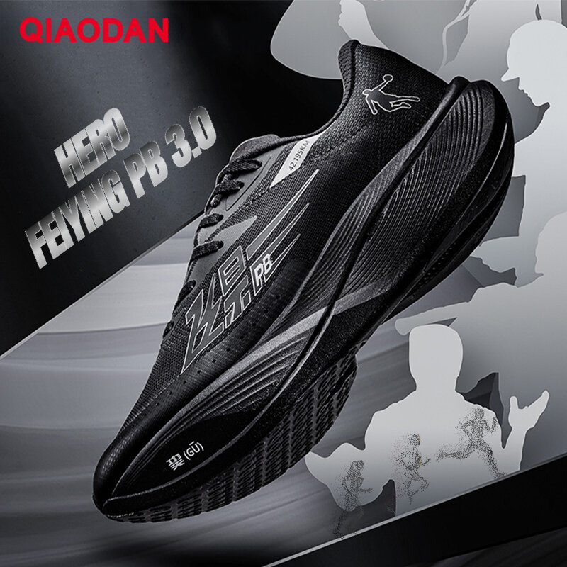 QIAODAN-Professional Marathon Running Shoe, Carbon Plate, Respirável Estabilidade Sneaker, Preto, Feiying, PB3.0, 2023, BM23230299, Novo