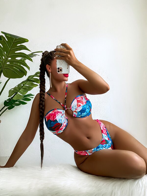 Phụ Nữ Đồ Bơi Áo Tắm Sexy Halter Xếp Li Bikini Đặt Hai Mảnh Thiết Lập Thong Biquini Bikini Tắm Phù Hợp Với Beachwear