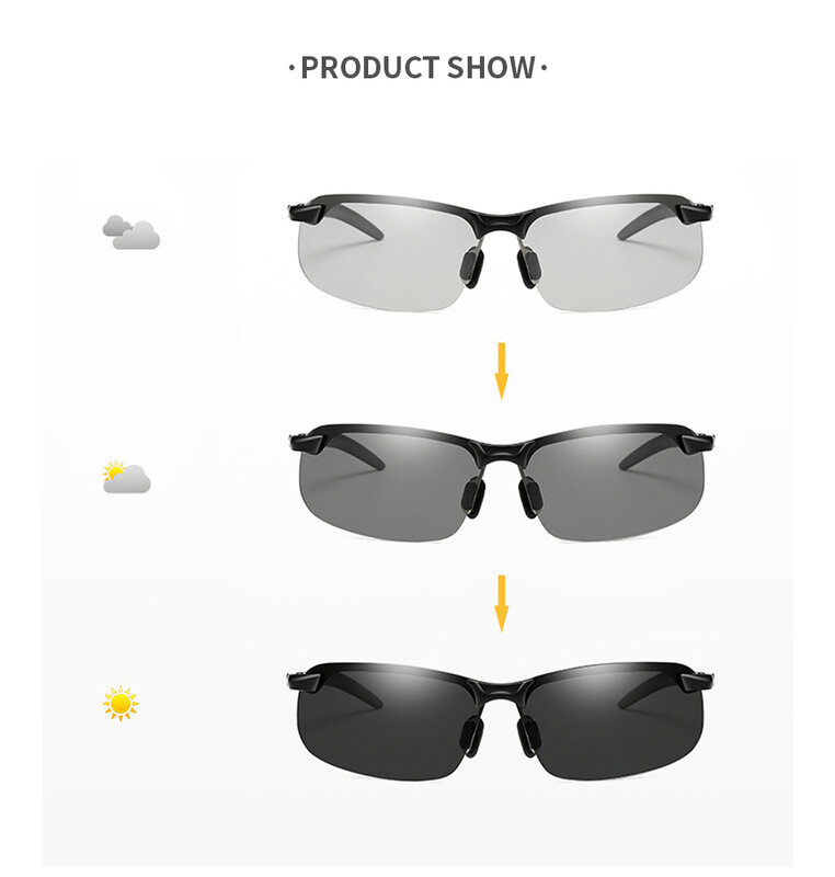 Óculos de sol polarizados fotocromático masculino, óculos camaleão para dirigir, óculos de sol de cor, visão noturna diurna, óculos de motorista