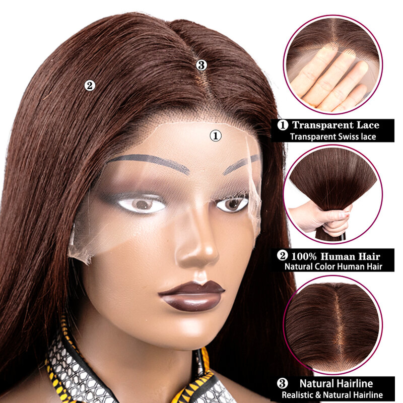 باروكة شعر بشري بشريط كامل شفاف عالي الوضوح بشوكولاتة كثافة 180 لون غلويليس باروكات شعر برازيلي للنساء للبيع