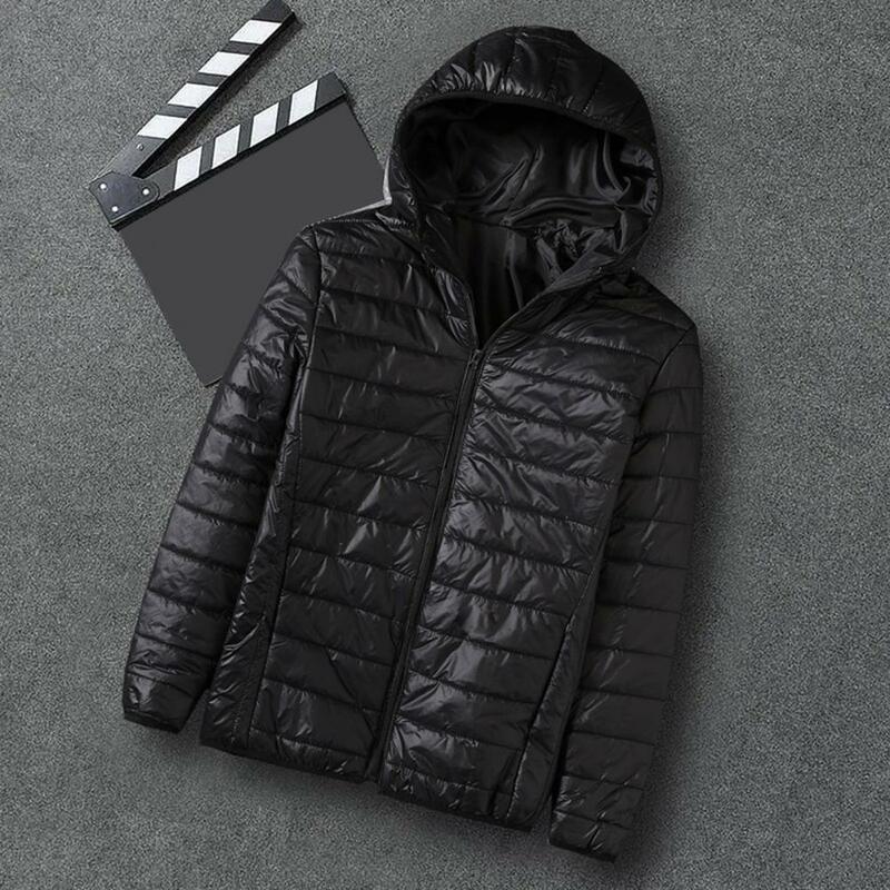 Mantel katun uniseks bertudung untuk pria, mantel katun musim dingin tahan angin dengan tudung pelindung leher bersaku empuk hangat lembut untuk pria
