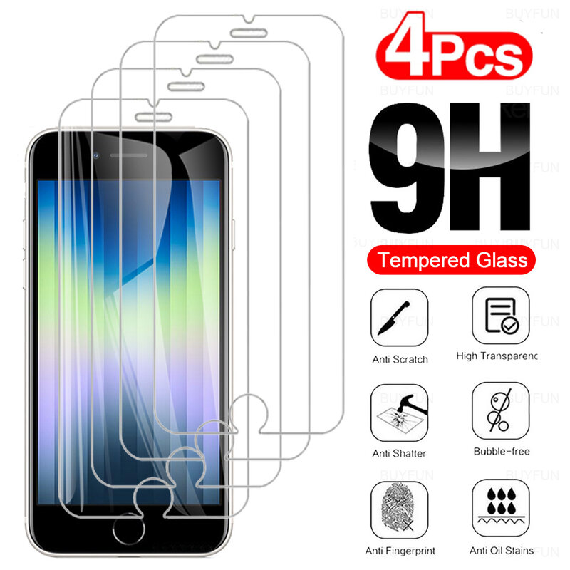 4 pezzi di pellicola temperata 9H per iPhone SE (2022) 4.7 "vetro di protezione dello schermo per Apple iphone SE3 5G iPhoneSE Cover protettiva di sicurezza