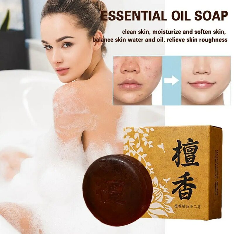 80/100g Sandalwood Handmade Soap Face Wash Removal Oil Moisturizing Face Acne Whitening Control Care Treatment Soap V8G9