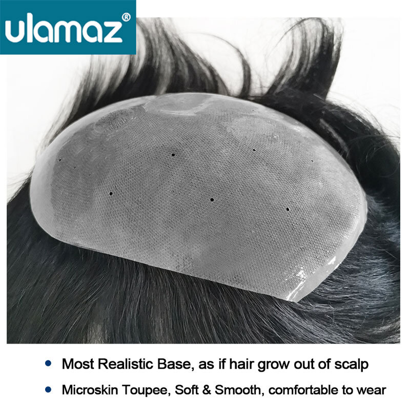 男性のための自然な髪のトーピー,生物学的頭皮のかつら,男性の髪の袖,100% 人間の髪の毛,送料無料
