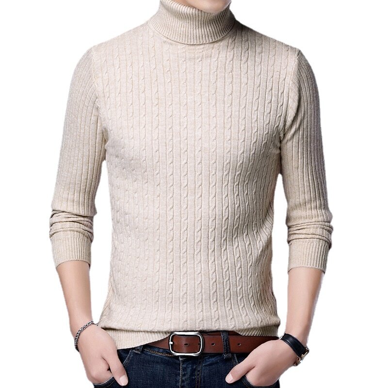 New Men's Turtleneck Sweaters Knitted Pullovers Men Solid Color Casual Male Sweater Autumn Knitwear top