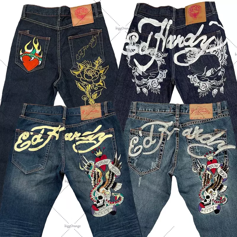 Pantalones vaqueros de calle estampados para hombre, jeans de hip-hop, cintura alta, rectos, retro, sueltos, de pierna ancha, europeos y americanos, Y2K