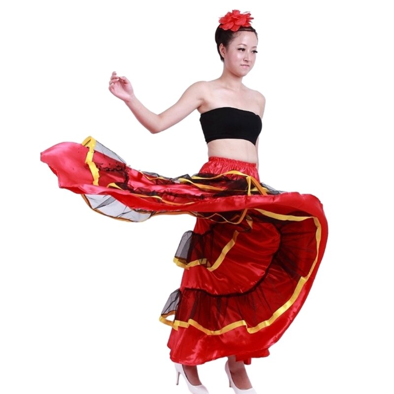 Y1UB Spanischer Stier-Tanzrock für Damen, Bauchtanzrock, großes Swing-Flamenco-Kostüm