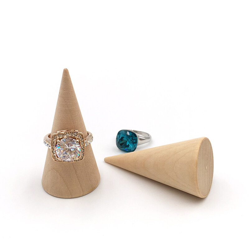5 buah/Set wadah tampilan perhiasan dudukan cincin kreatif kerucut kayu alat tampilan cincin perlengkapan penyimpanan perhiasan