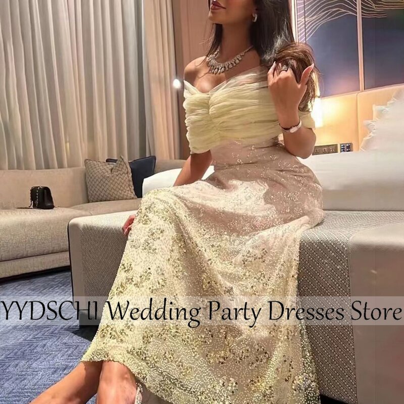 Gaun malam Dubai untuk wanita, gaun pesta malam kerah panjang Prom dengan lengan pendek dan elegan 2023