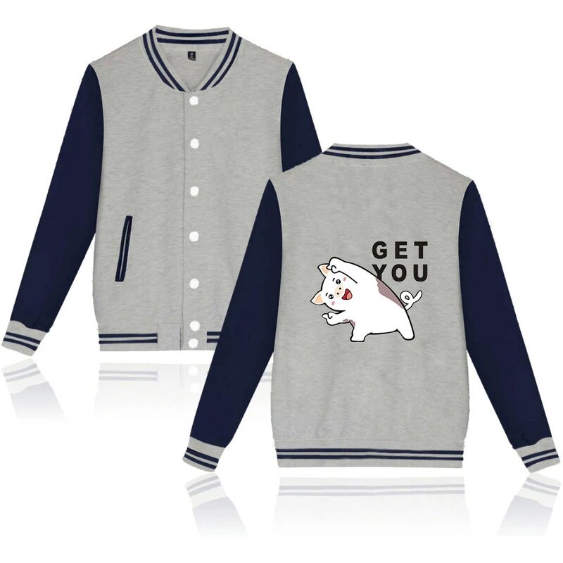 Luckyfridayf jaket bisbol motif babi, jaket hoodie lengan panjang kasual motif kartun lucu untuk pria dan wanita