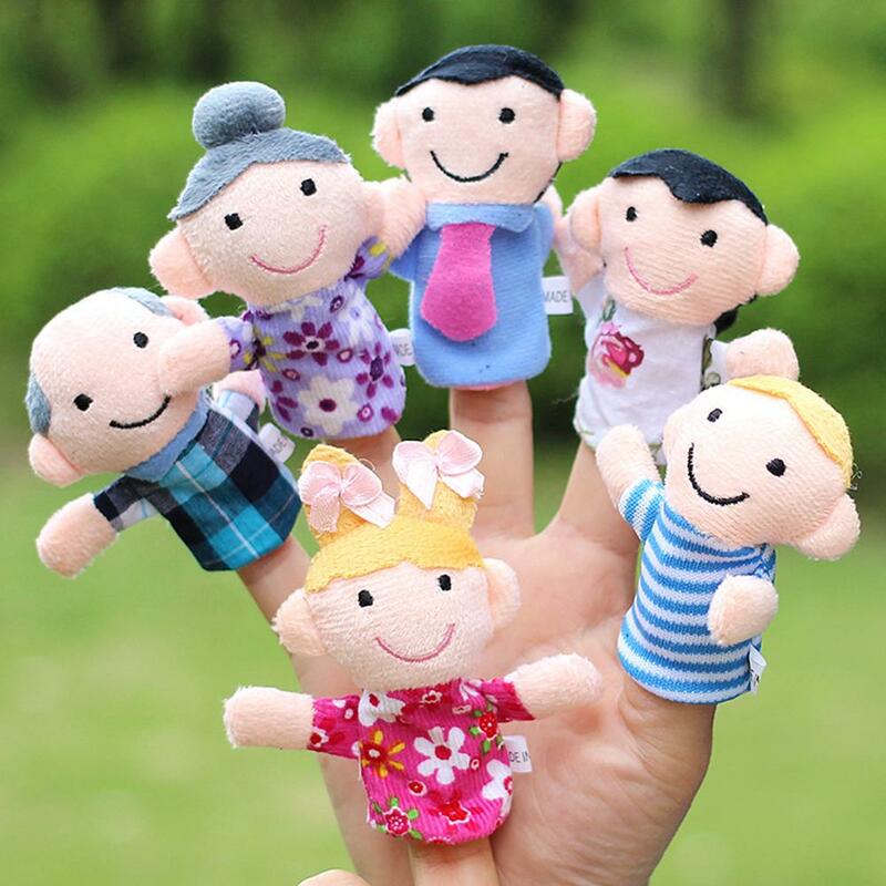 Juego de marionetas de dedo para niños y niñas, juguetes educativos de felpa de dibujos animados, 6 piezas