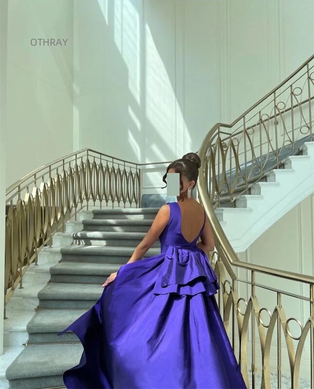 Gaun malam wanita, pengiring pengantin Dubai, gaun Prom, gaun pesta Saudi ungu, punggung terbuka