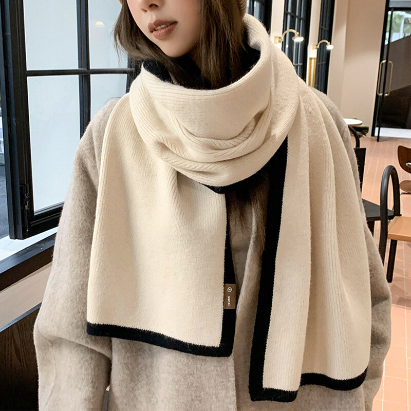 ผ้าพันคอถักให้ความอบอุ่นสำหรับผู้หญิงผ้าพันคอหนาแฟชั่นลำลองฤดูหนาวผ้าพันคอเกาหลีฤดูใบไม้ร่วงฤดูหนาว