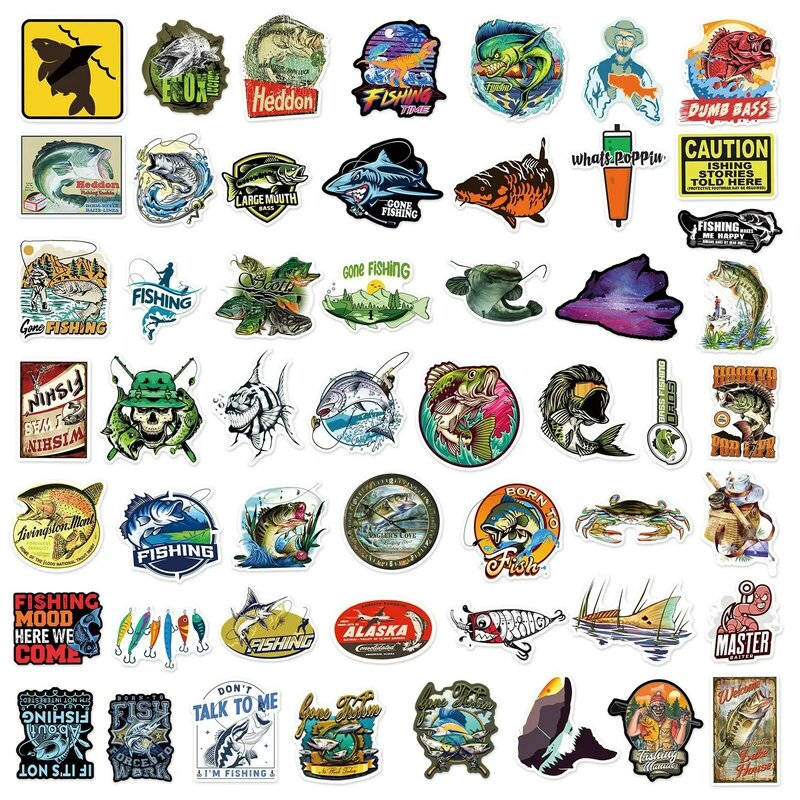 10/30/50Pcs Outdoor Fishing Waterproof Graffiti Sticker Aesthetic Decorative Luggage Laptop Cup Phone Scrapbook Kids Stickers