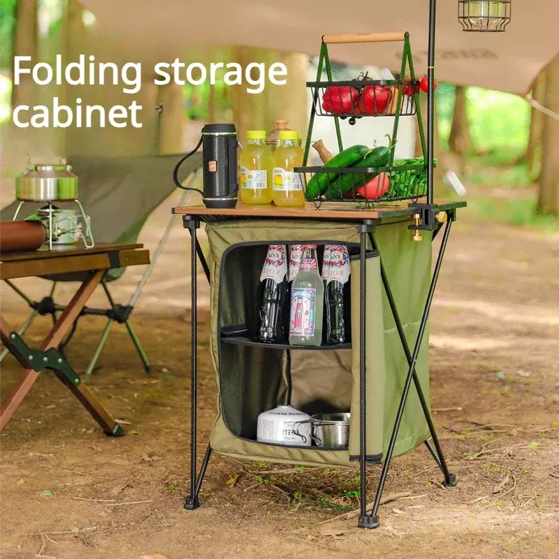 Gabinete de almacenamiento plegable para acampar al aire libre, mesa portátil multifuncional de aleación de aluminio de doble propósito
